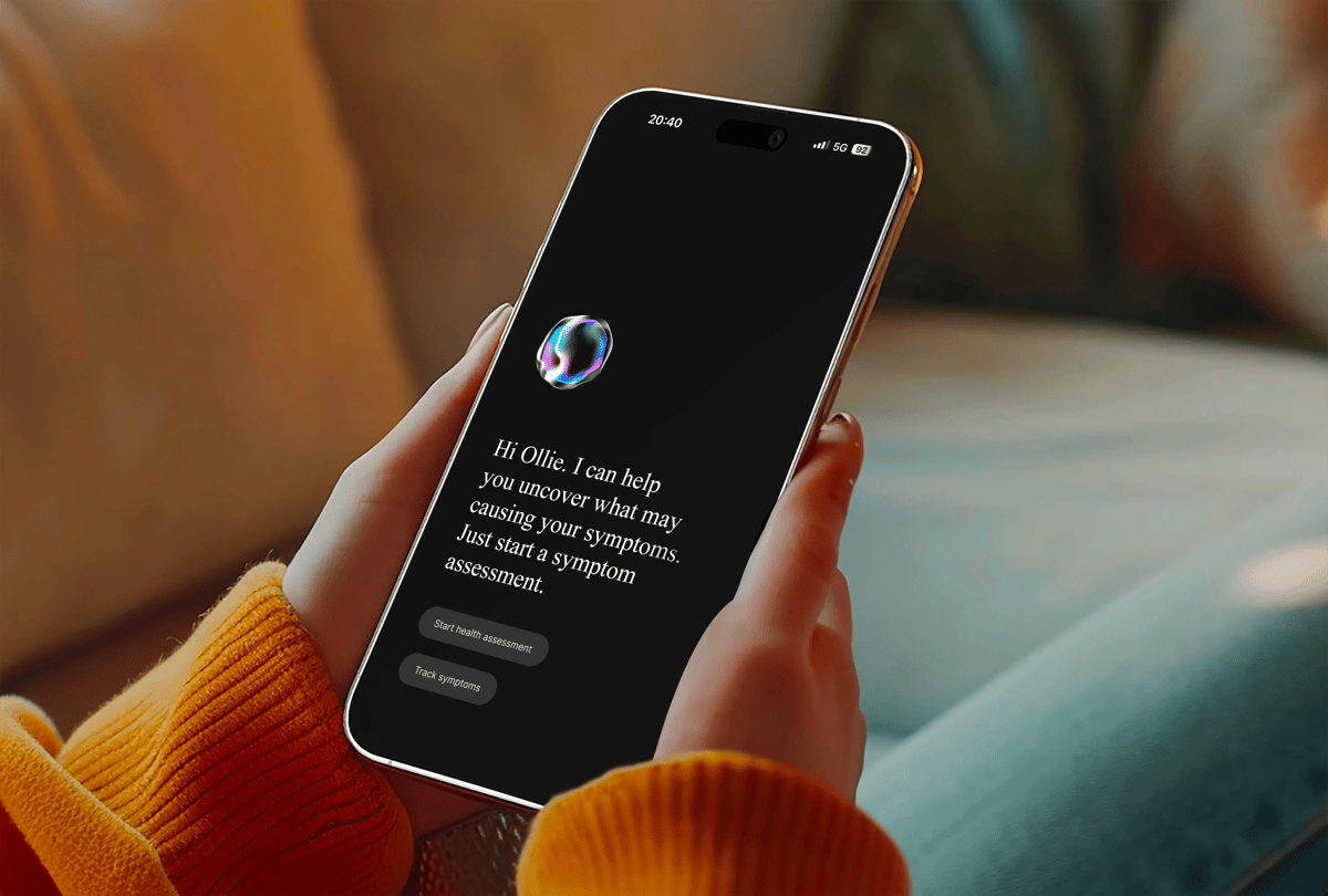 User holding a phone using an AI healthcare assistant