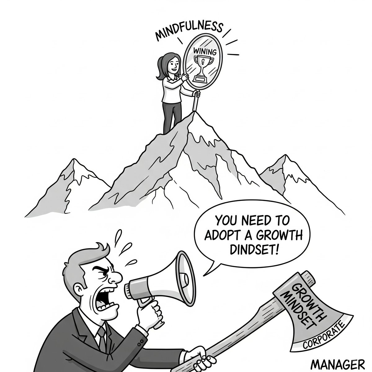 Sometimes ‘growth mindset’ is just the echo of avoided truths. The employee’s growth is obvious — but the axe of ‘not enough’ still swings.