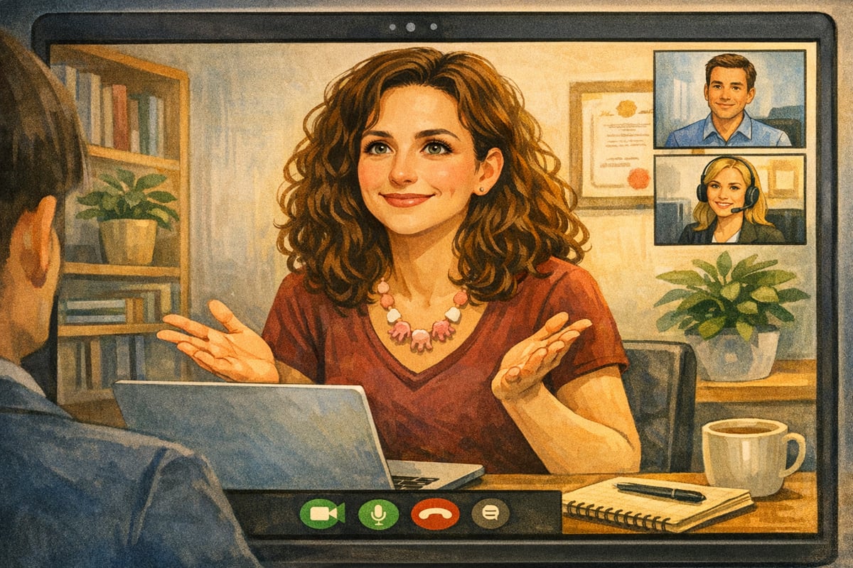 Video call with a girl doing an job interview and feeling confident&nbsp;