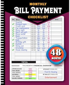 Monthly Bill Payment Checklist: Bill Tracker Notebook, The 4-Year Guide for Families & Money Managers, 960 Billing Records Included!