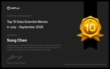 Link: ADPList: Awarded for Top 10 Mentor in Data Scientist
