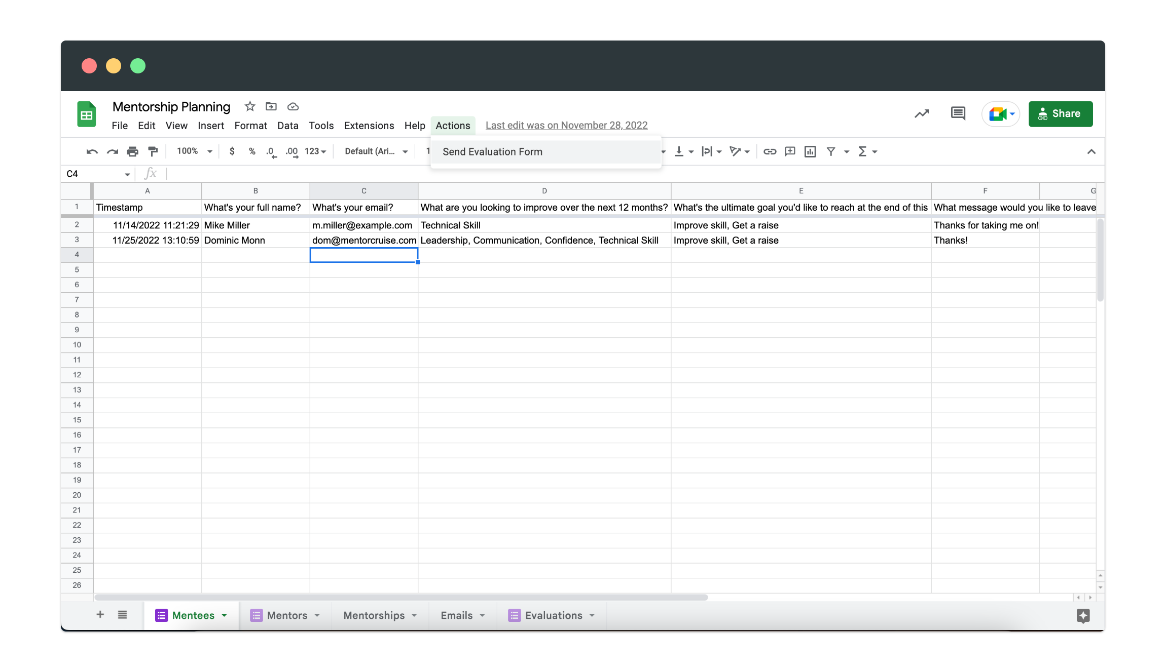 Mentorship Program Spreadsheet by MentorCruise